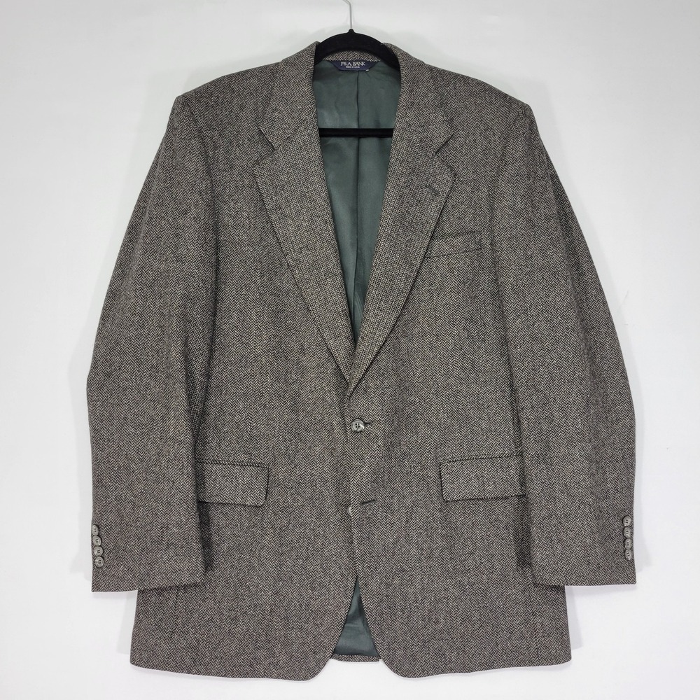 JOS A BANK Men's Tweed Sport Coat Blazer Two Button Brown Herringbone Wool 44XL‎